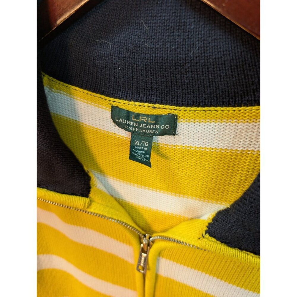 LRL Lauren Ralph Yellow White Quarter Zip Sweater Womens Size XL Cotton - Picture 3 of 6
